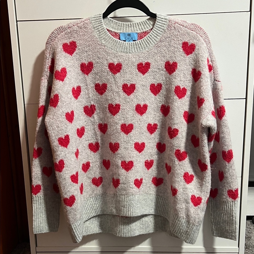 CeCe Grey Sweater with Pink Hearts Size XS
